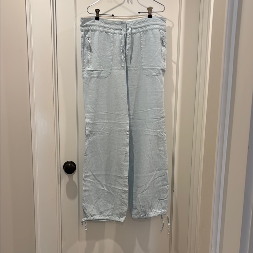 Zara Light Blue Linen/Viscose Casual Pants